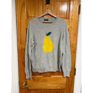 J.Crew Gray Pear Intarsia Sweater Novelty Fruit Knit Rabbit Hair Blend